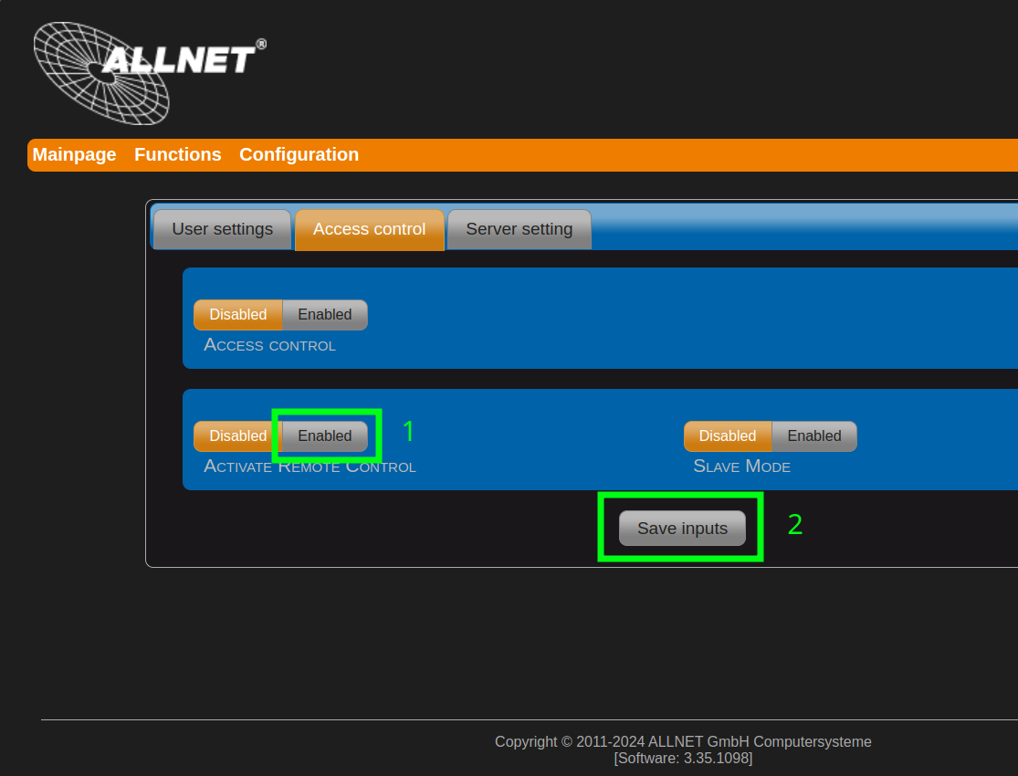 ALL3073V2 Activate remote control