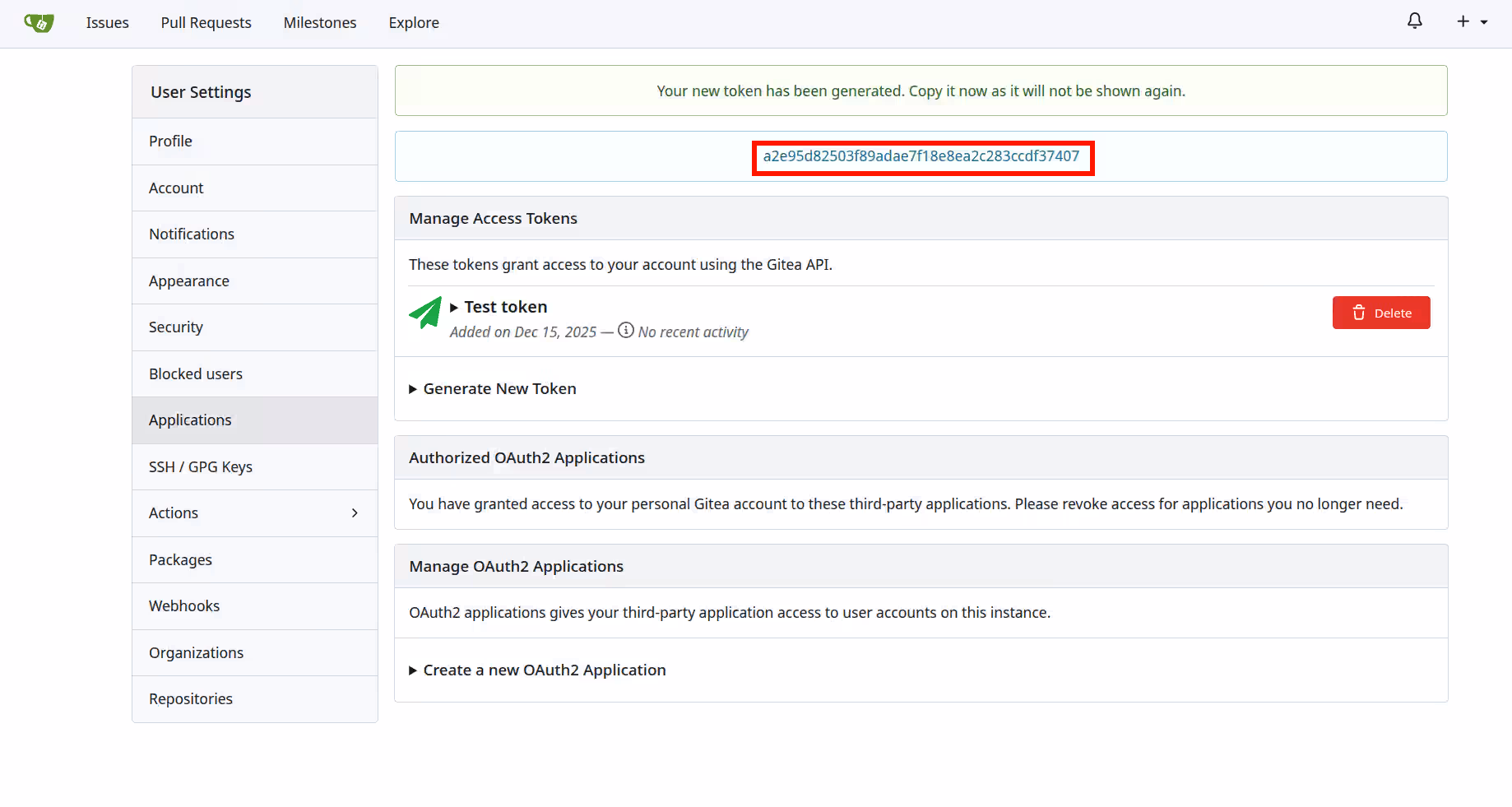 Gitea token created.avif