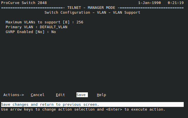 HP ProCurve 2848 Menu VLAN save