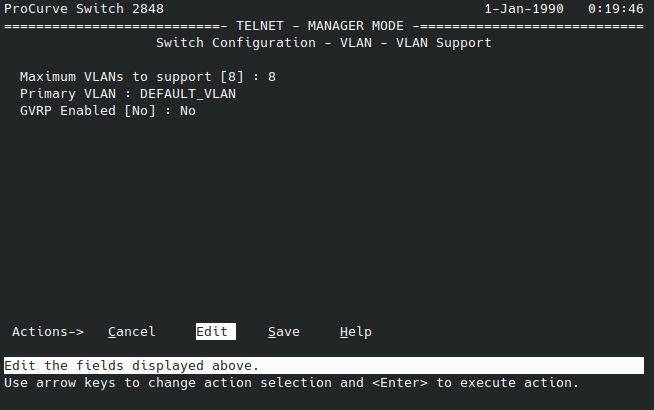 HP ProCurve 2848 Menu VLAN support edit