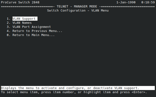 HP ProCurve 2848 Menu VLAN support