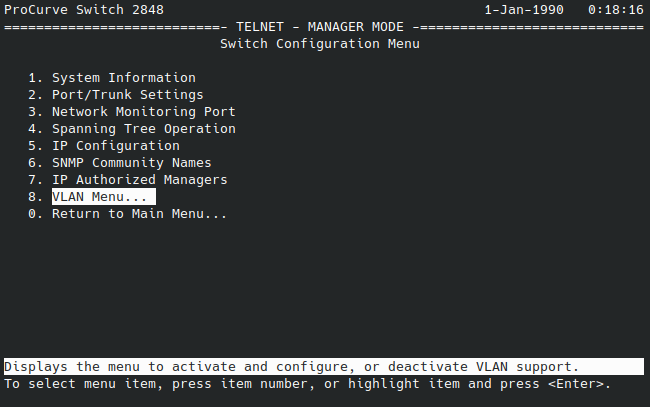 HP ProCurve 2848 Menu VLAN