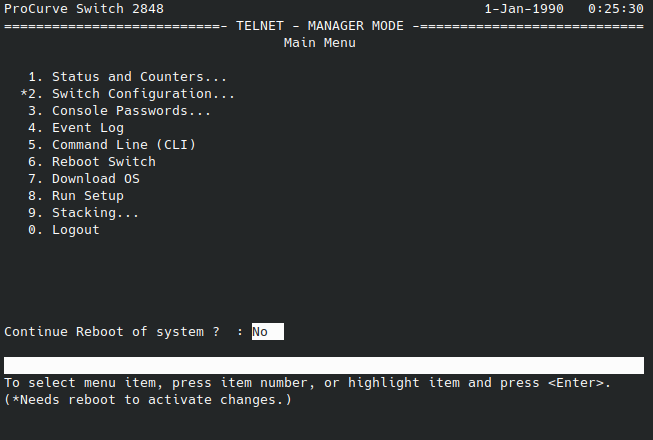 HP ProCurve 2848 Reboot Switch confirm